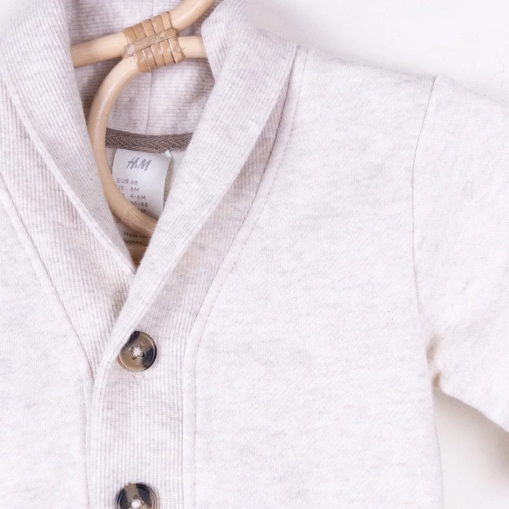 H&M Shawl Collar Cardigan Baby 6M Oatmeal‎ Heather Button Front Fleece